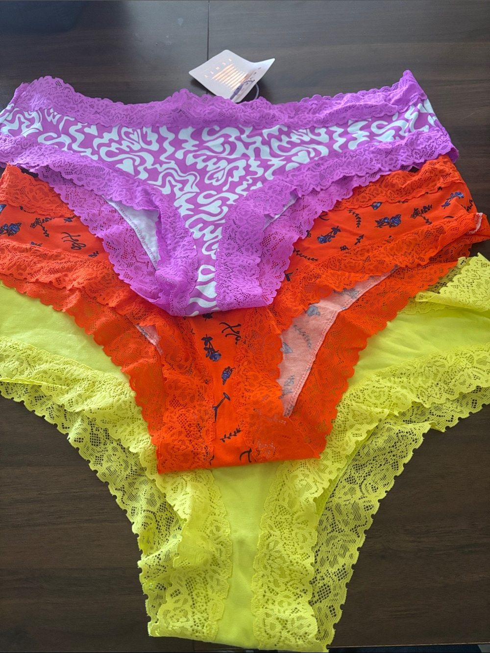 Savage X Fenty Lace-Trim Hipster Panty Set - Purple, Orange, Yellow